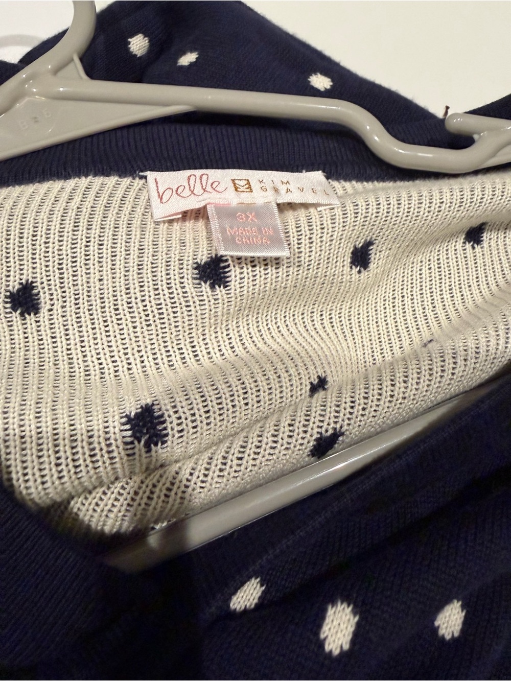 Belle by Kim Gravel Navy and Cream Polka Dot Crewneck Sweater